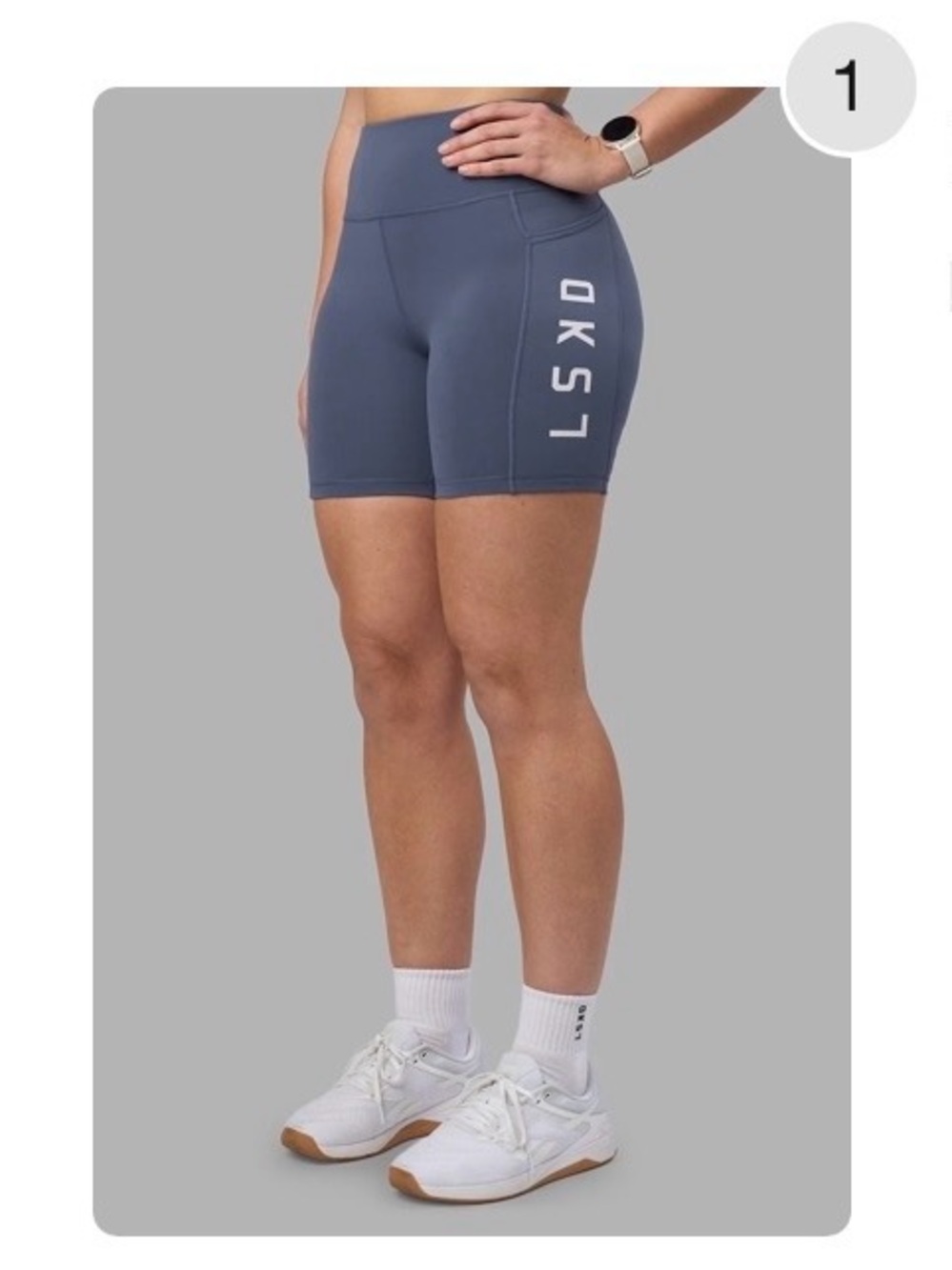 High-Waist Athletic Bike Shorts — Slate Blue with Side Logo